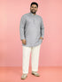 Men Grey Geometric Plain Thigh Length Kurta