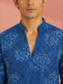 Men Blue Floral Plain Thigh Length Kurta
