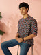 Men Navy Blue Geometric Plain Regular Kurta