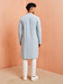 Men Light Blue Embroidered Thread Work Thigh Length Kurta Pant Set with Pyjama