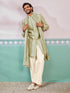 Men's Sage Green Geometric Thread Work Thigh Length Indo-Western Set with Wide Leg Pant