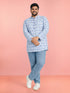 Men White Floral Plain Thigh Length Straight Kurta