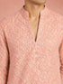 Men Peach Floral Thread Work Thigh Length Kurta