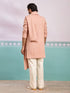 Men's Peach Geometric Zari Indo Western Set with Stole