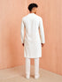 Men's Off-White Self Design Self-Design Thigh Length Kurta Pant Set with Pyjama