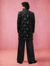 Men Black Floral Sequined Indo Western Set with Wide Leg Pant