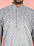 Men Grey Geometric Plain Thigh Length Kurta