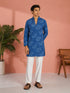 Men Blue Floral Plain Thigh Length Kurta