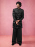 Men Black Floral Sequined Indo Western Set with Wide Leg Pant