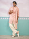 Men's Peach Geometric Zari Indo Western Set with Stole