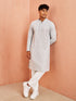 Men's Off-White Self Design Self-Design Thigh Length Kurta Pant Set with Pyjama