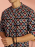 Men Navy Blue Geometric Plain Regular Kurta