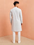 Men's Off-White Self Design Self-Design Thigh Length Kurta Pant Set with Pyjama