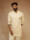 Men Cream Floral Self-Design Thigh Length Kurta