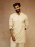 Men Cream Floral Self-Design Thigh Length Kurta