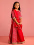 vastramayGirls Ethnic Cotton Cambric Red Bandhani Printed Lehenga Choli Set with Organza Dupatta