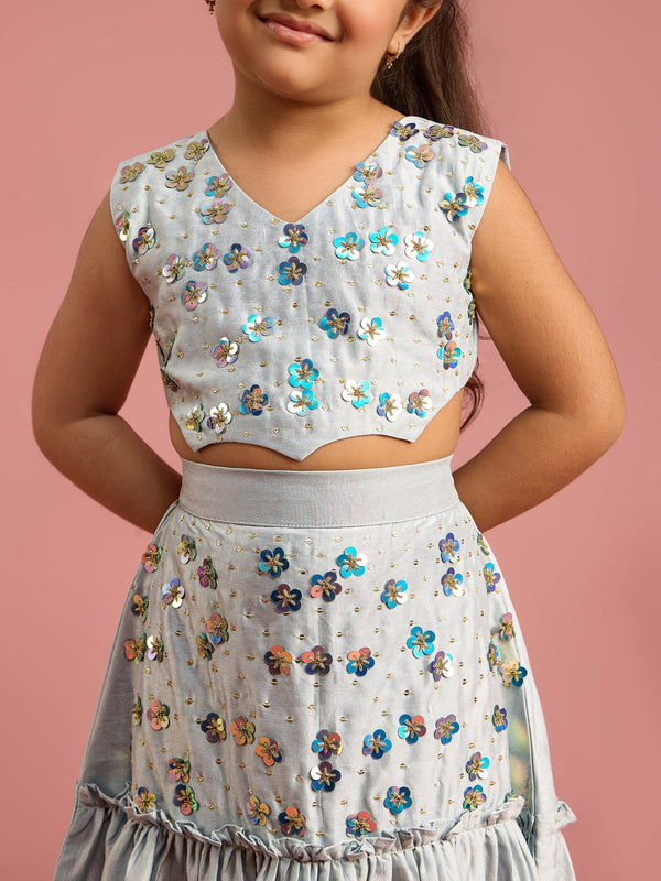 vastramayGirls Silk Blend Embroidered Lehenga Choli Set with Dupatta