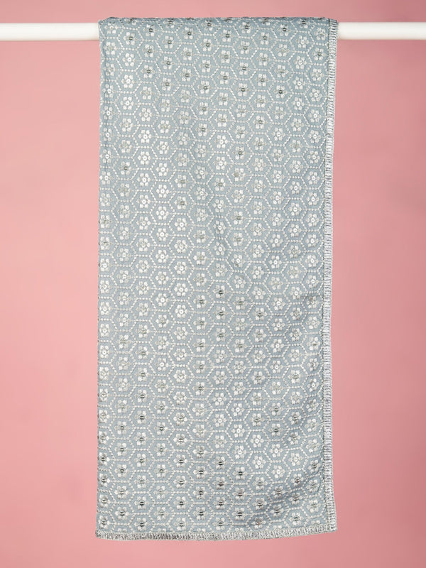 vastramayMen Grey Silk Blend Embroidered Dupatta