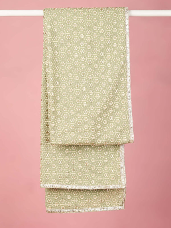 vastramayMen Pista Green Silk Blend Embroidered Dupatta