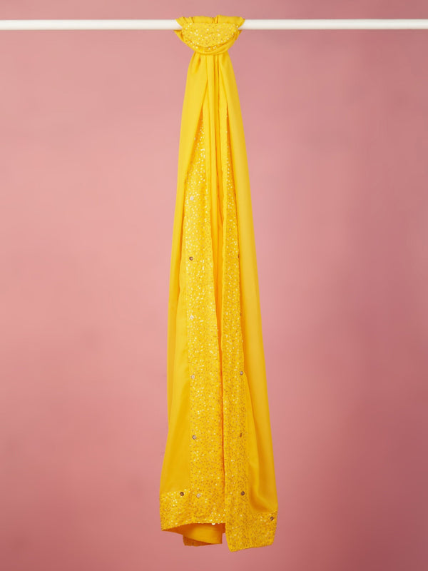 vastramayMen Yellow Georgette Sequin Embroidered Dupatta