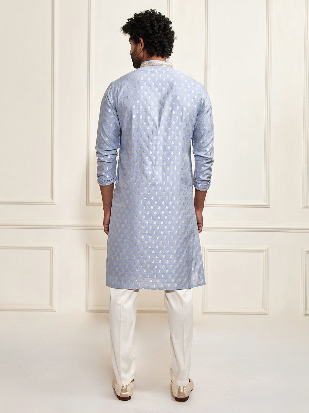 vastramayMen's Aqua Silk Blend Kurta Pyjama Set