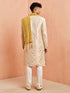 vastramayMen's Beige Jacquard Embroidered Sherwani Set with Cream Pyjama & Gold Dupatta