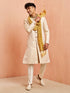 vastramayMen's Beige Jacquard Embroidered Sherwani Set with Cream Pyjama & Gold Dupatta