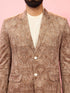 vastramayMen's Beige Velvet Paisley Digital Print Notch Collar Wedding Blazer