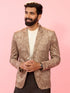 vastramayMen's Beige Velvet Paisley Digital Print Notch Collar Wedding Blazer