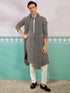 vastramayMen's Black Chikankari Embroidered Kurta Set with Cream Satin Pyjama & Black Dupatta