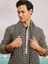 vastramayMen's Black Chikankari Embroidered Kurta Set with Cream Satin Pyjama & Black Dupatta