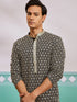 vastramayMen's Black Chikankari Embroidered Rayon Kurta with Fine Satin Pyjama Set