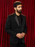 vastramayMen's Black Cutdana Work Geometric Notch Collar Wedding Blazer