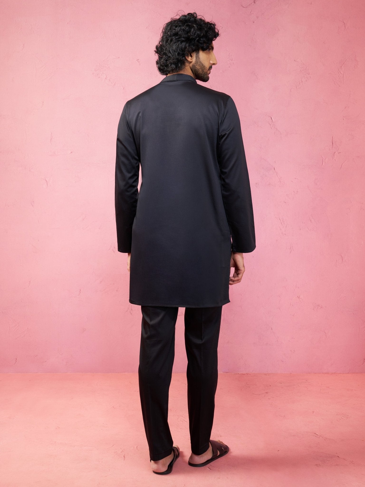 vastramayMen's Black Fine Satin Kurta Set with Matching Pant
