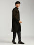 vastramayMen's Black Jacquard Kurta with Satin Pyjama and Embroidered Georgette Dupatta