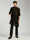 vastramayMen's Black Jacquard Kurta with Satin Pyjama and Embroidered Georgette Dupatta