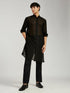 vastramayMen's Black Jacquard Kurta with Satin Pyjama and Embroidered Georgette Dupatta