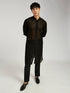vastramayMen's Black Jacquard Kurta with Satin Pyjama and Embroidered Georgette Dupatta