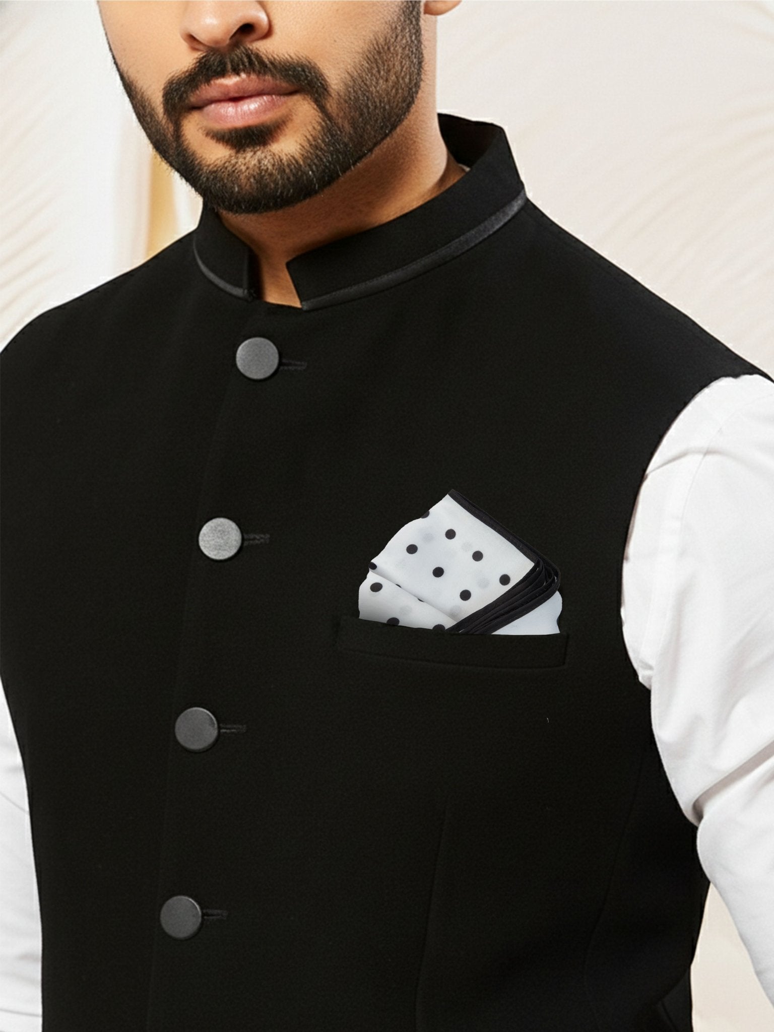 vastramayMen's Black Printed Silk Pocket Square