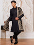 vastramayMen's Black Sequin Chikankari Sherwani with Satin Pyjama & Velvet Embroidered Dupatta