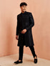 vastramayMen's Black Sequin Chikankari Sherwani with Silk Kurta & Satin Pyjama