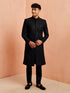 vastramayMen's Black Sequin Chikankari Sherwani with Silk Kurta & Satin Pyjama