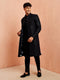 vastramayMen's Black Sequin Chikankari Sherwani with Silk Kurta & Satin Pyjama