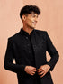 vastramayMen's Black Sequin Chikankari Sherwani with Silk Kurta & Satin Pyjama