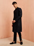 vastramayMen's Black Sequin Embroidered Rayon Sherwani with Fine Satin Pyjama Set