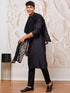 vastramayMen's Black Silk Blend Kurta Pyjama Dupatta Set
