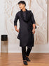 vastramayMen's Black Silk Blend Kurta Pyjama Dupatta Set