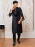 vastramayMen's Black Silk Blend Kurta Pyjama Dupatta Set