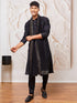 vastramayMen's Black Silk Blend Kurta Pyjama Dupatta Set