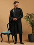 vastramayMen's Black Silk Blend Kurta Pyjama Set with Mirror Work Dupatta